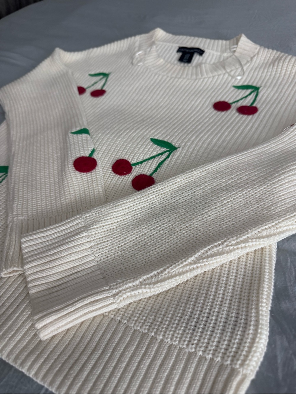 Cynthia Rowley Cream Crewneck Sweater with Cherry Motif - Picture 3 of 12